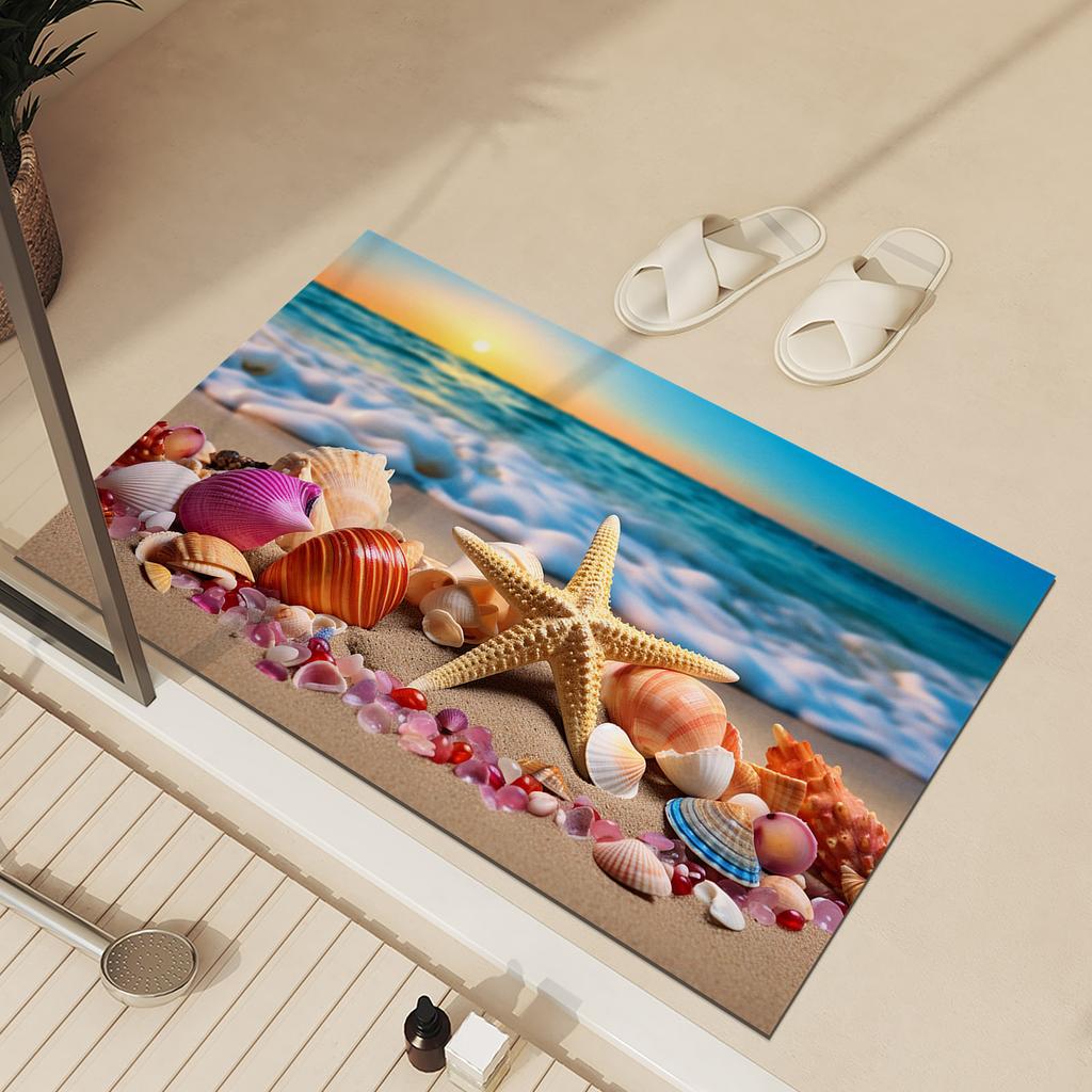 Ocean Bathroom Bath Mat Absorbent Foot Mats Non-slip Quick Dry Bathroom Carpet Shower Rugs Toilet Pad Doormat Washable
