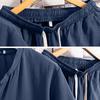 2 Pcs/Set Men T-shirt Shorts Set Solid Color Elastic Waist Loose V Neck Drawstring Homewear Deep Crotch Plus Size Casual Summer