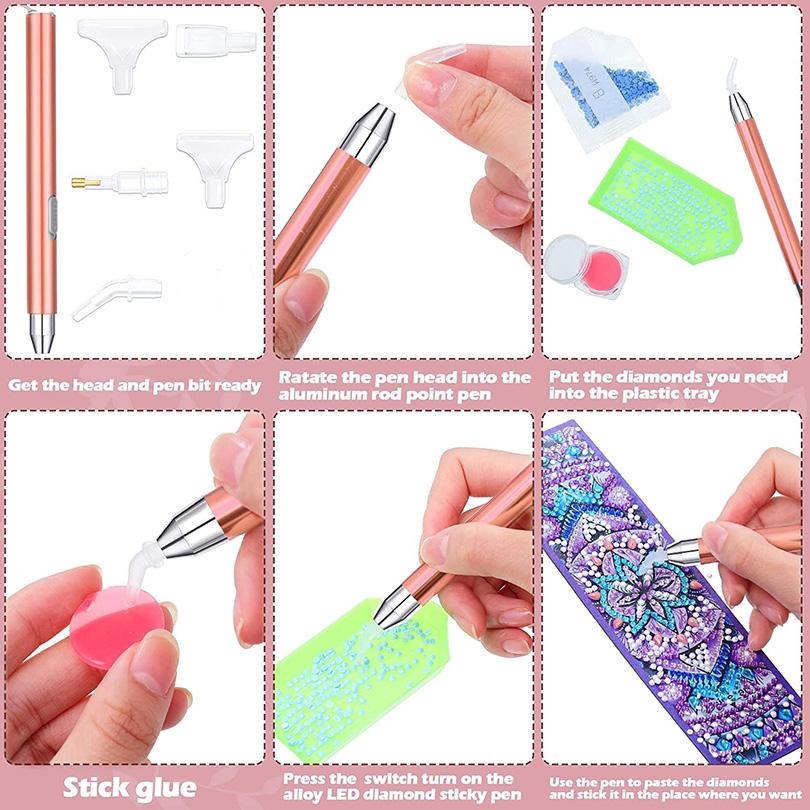 5D-Diamant-Malwerkzeug, leuchtender Punktbohrstift, wiederaufladbarer USB-Beleuchtungsstift, LED-Diamant-Malstift, Diamant-Kunstzubehör