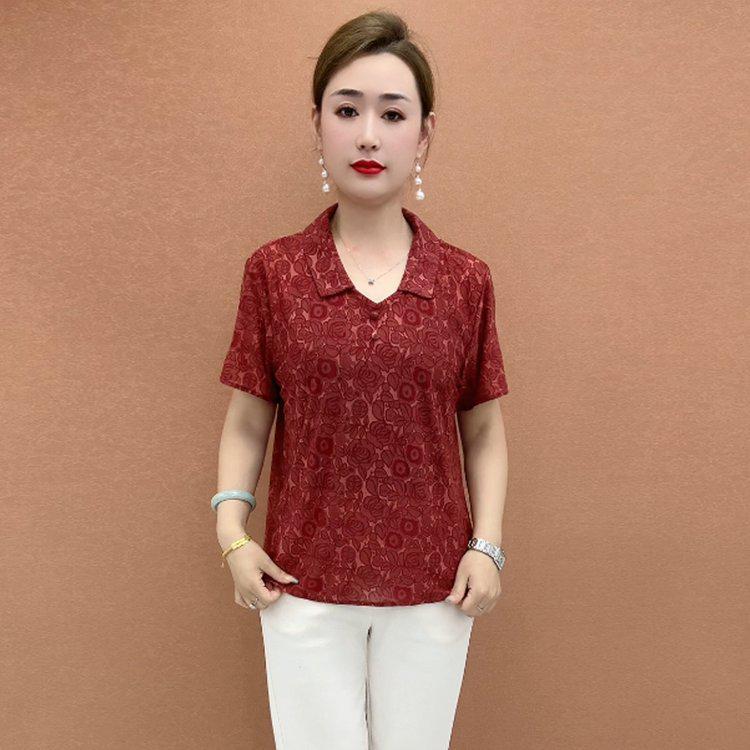 Women s Slimming Fashion Lapel T-Shirt - Loose Plus Size, Short-Sleeve, Summer Print for Middle-Aged & Elderly. 4XL