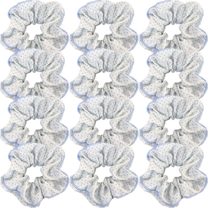 Sea Salt Blue Polka Dot Floral Plaid Large Hair Scrunchie Sweet and Versatile Fabric Hair Tie Hair Accessory