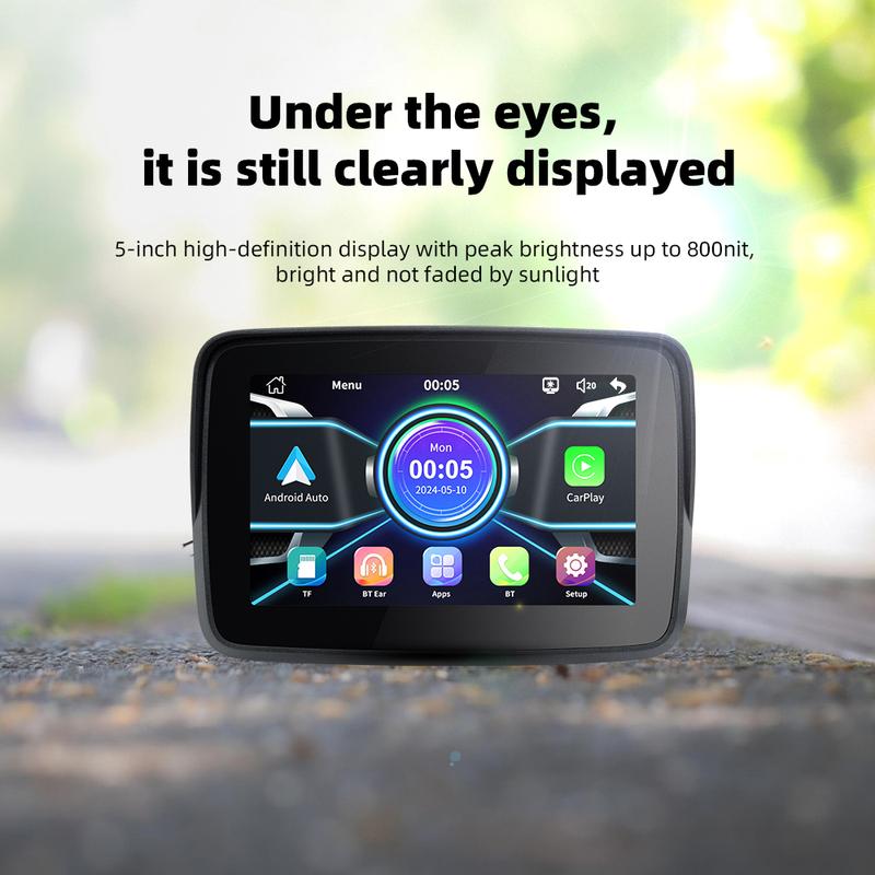 EKIY 5.0 inch Wireless CarPlay Moto Android Auto Portable Digital Motorcycle Dashboard GPS Navigation Display Screen Monitor