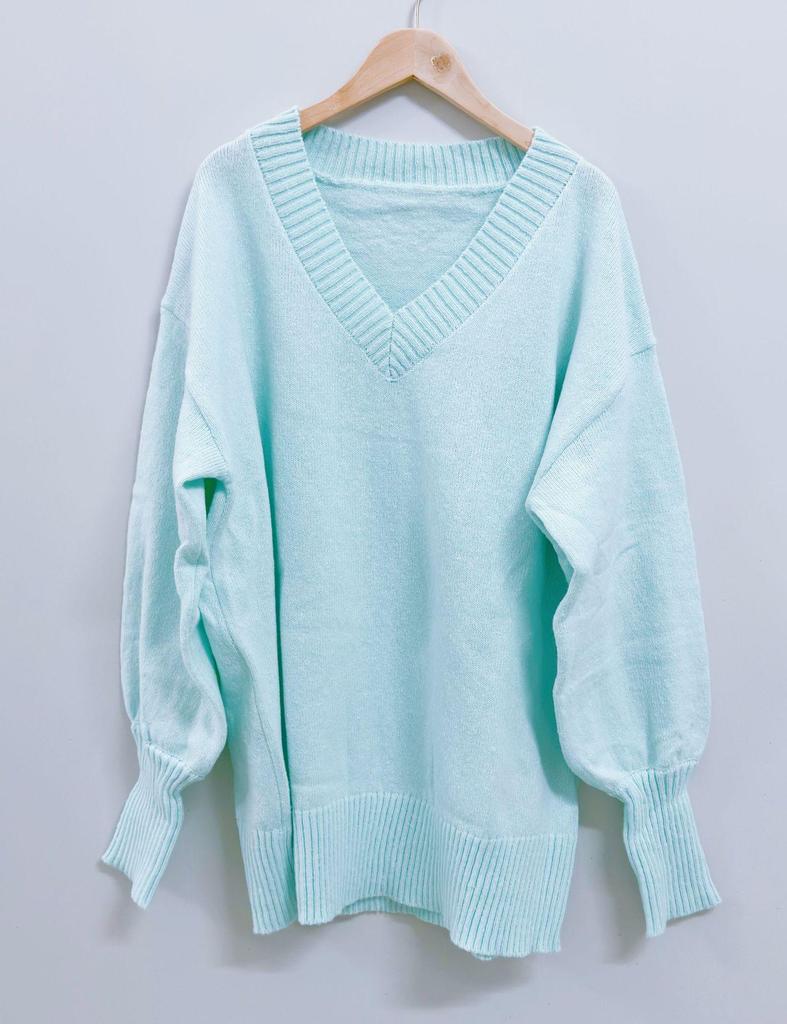 Spring 2026 Korean Style V-neck Knit Lantern Sleeve Sweater - Casual Miumiu Women’s Fashion