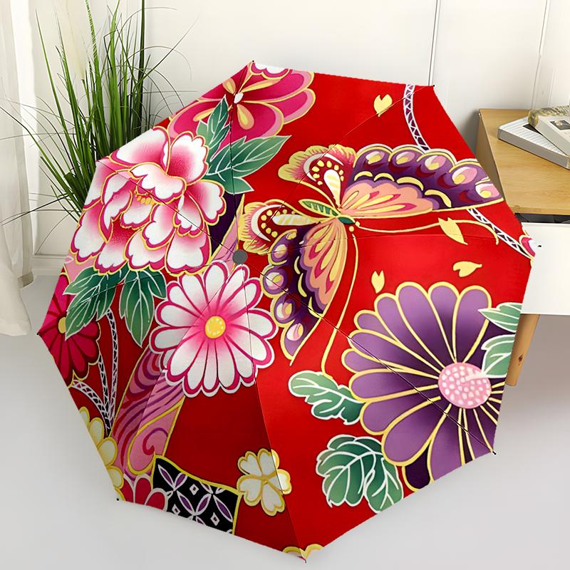 Beautiful Butterfly Automatic Folding Umbrella - Compact 8-Rib Design Durable Lightweight for Outdoor & Daily Use Gift Idea Stylish Accessory