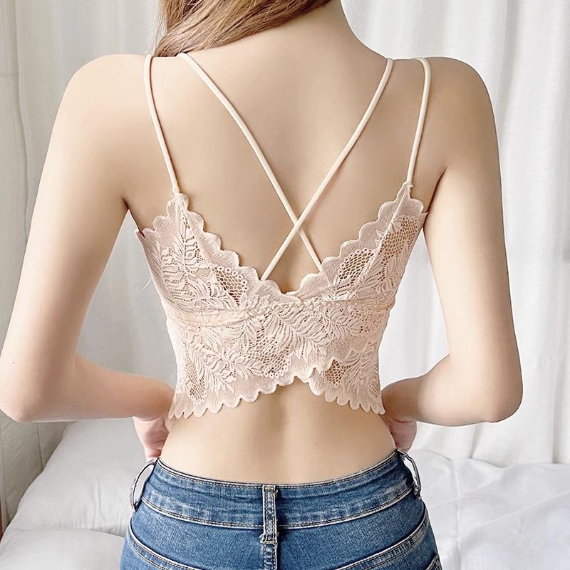 Butterfly Lace Wrap Chest Cross Strappy Tank Top with Pads - Sexy, Thin Bandeau Base Layer Lingerie for Women