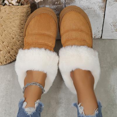 Neue Winter Fuzzy Damen Hausschuhe Indoor Weiche Hausschuhe Modemarke Flauschige Wildleder Damen Schuhe Outdoor Rutschfest Flache Hausschuhe