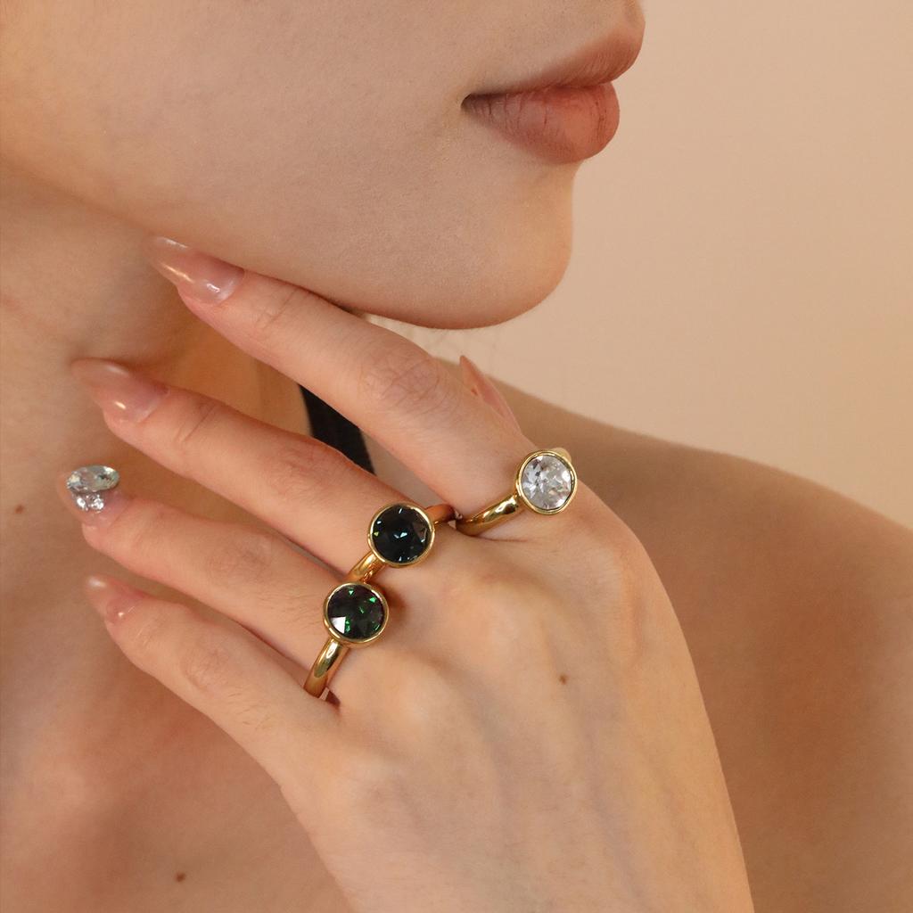 Emerald Diamond Open Ring Vintage Design Heart Zircon Ring Stainless Steel 18K Gold Plated Ring Women
