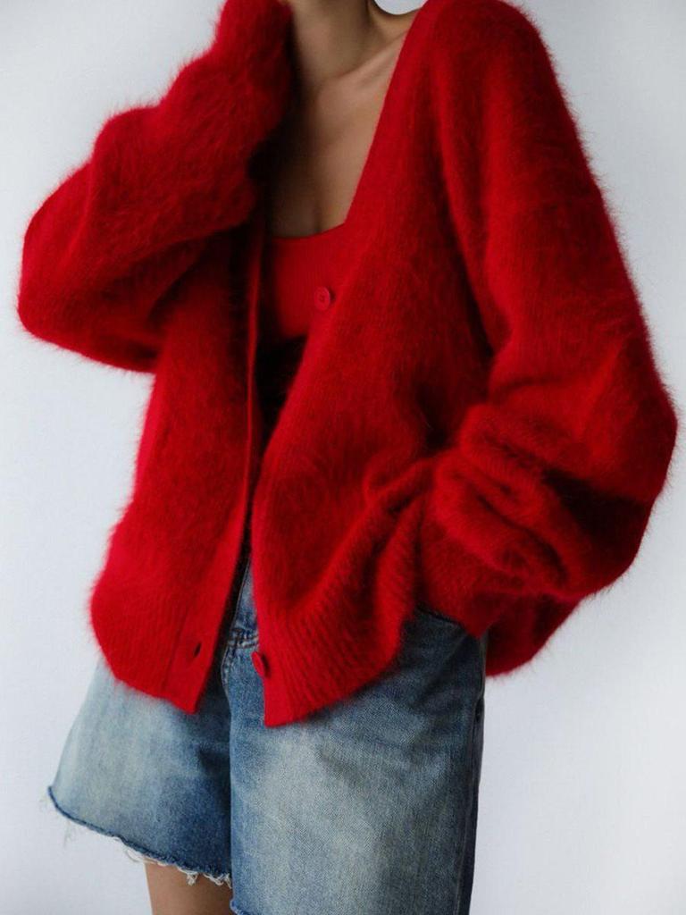 2025 Autumn/Winter Women's Loose Mink-Style Knitted Cardigan - Soft Long Sleeve Sweater Coat
