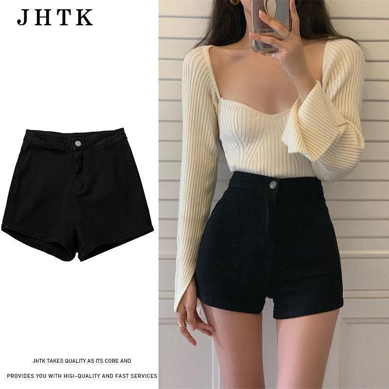 

2025 Women s High Waist Slim Fit Stretch Denim Shorts - Sexy Hip-Hugging Style with Chain Detail 2X Large