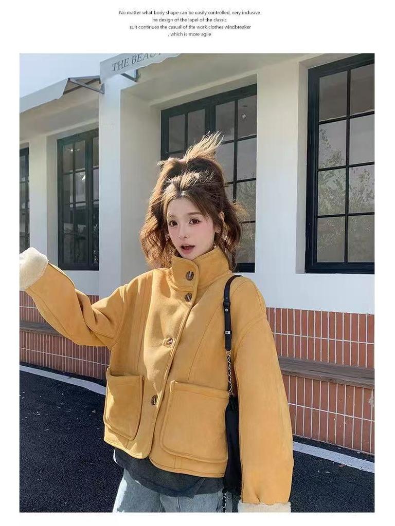 Reversible Suede & Lambswool Fur Hoodie Jacket: Women's Winter Stand Collar