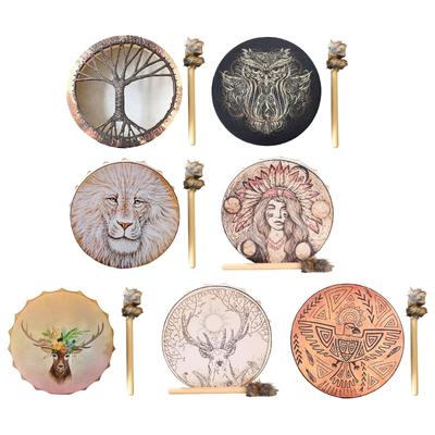 Unique Pattern Shaman Drum With Drumstick Siberian Drum Sound Healing Tool Home Ornament for Spiritual Music Meditation
