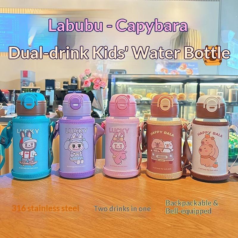 Termosmugg för barn 316 Tecknad mugg med sugrör Högvärdig vattenmugg Dubbel drickning Rostfritt stål Livsmedelskvalitet
