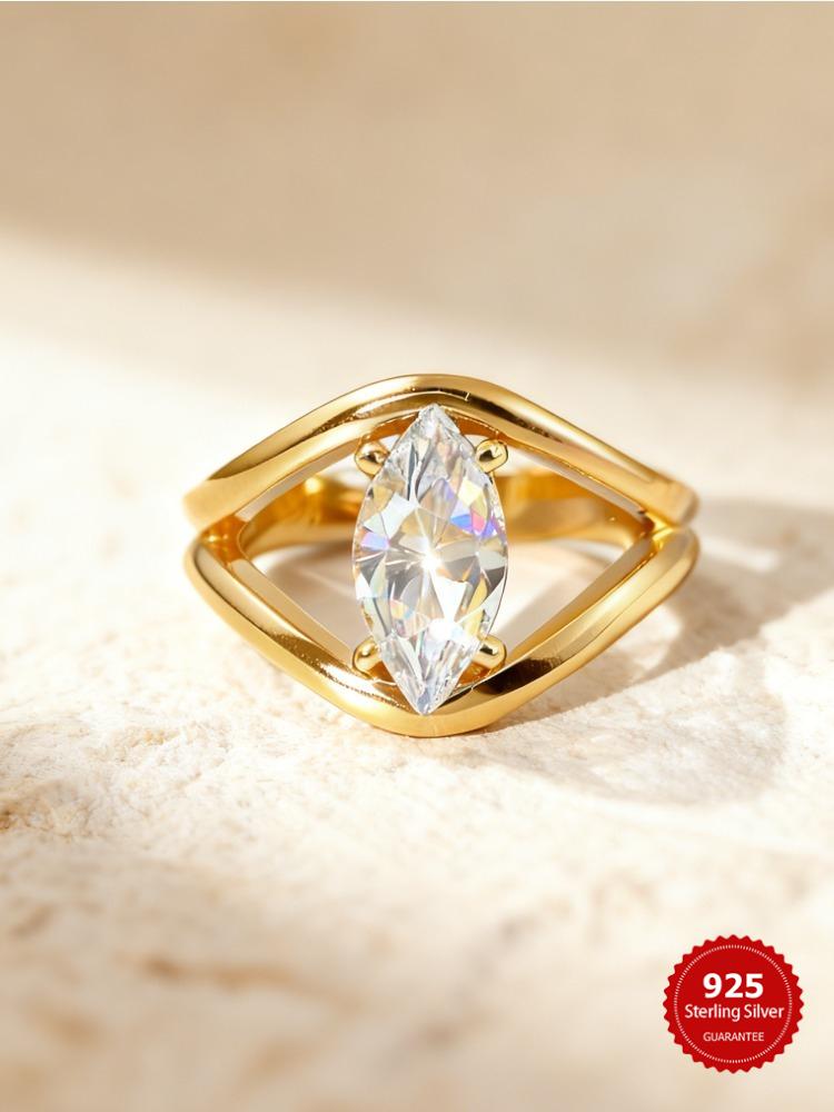 925 Sterling Silver Fashion Hollow Zircon Marquise Ring For Women Anniversary Engagement Wedding Luxury High Quality Jewelry