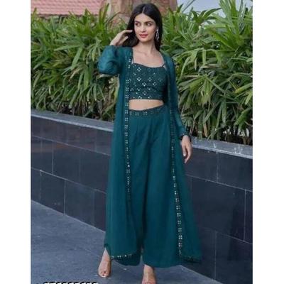 Women Georgette Ethnic Top Palazzo Ethnic Jacket Set Indian Pakistani Party Wear VF-20161a