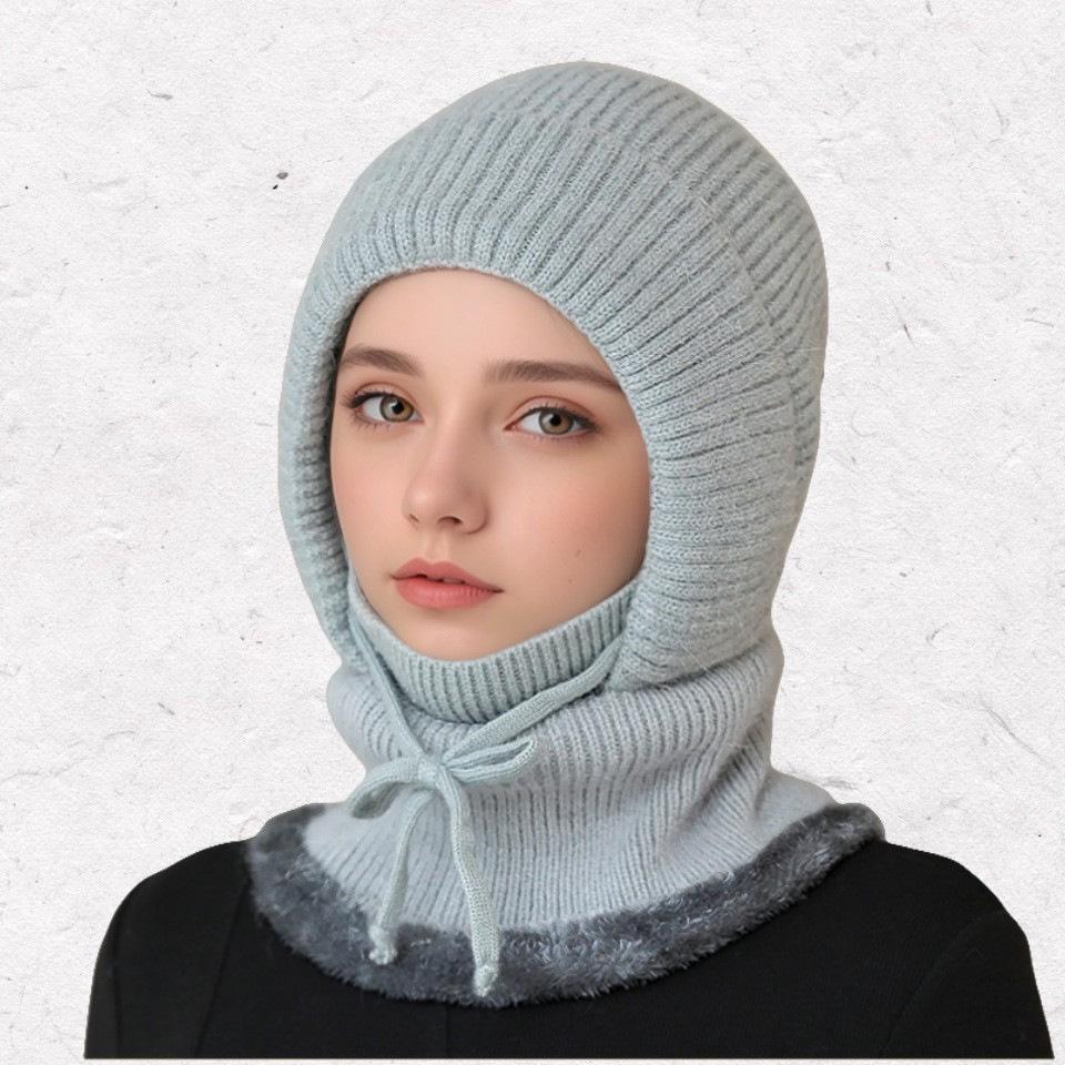 Women's Woolen Winter Hat with Integrated Scarf & Mask - Thick Knit for Warmth & Ear Protection