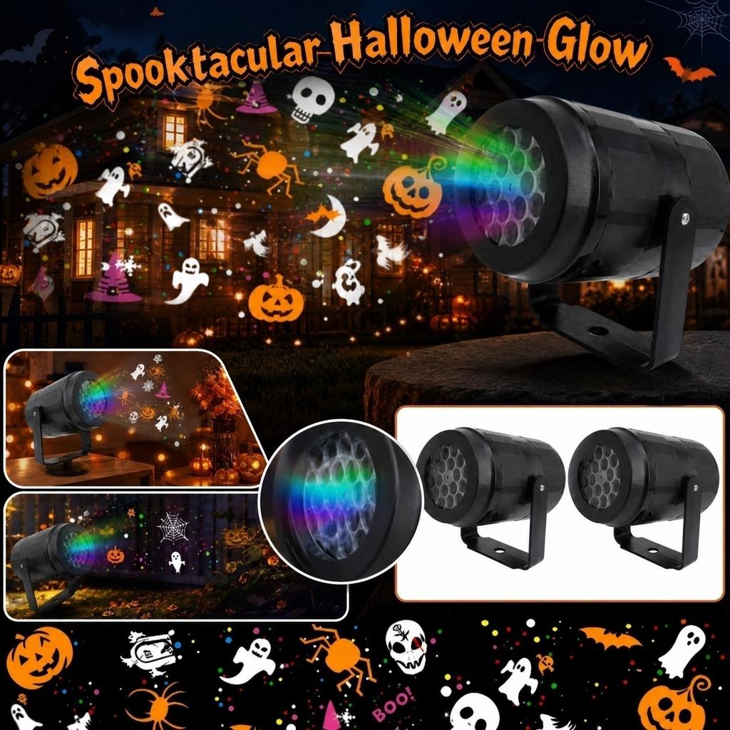 Halloween Projector Light with 16 Patterns, Rotating Holiday Decoration for Indoor and Outdoor Use