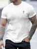 Mens Casual Round Neck Tshirt with Cross Design Summer Top Daily Tshirt  Minimalist Style Tshirt Comfortable Fit