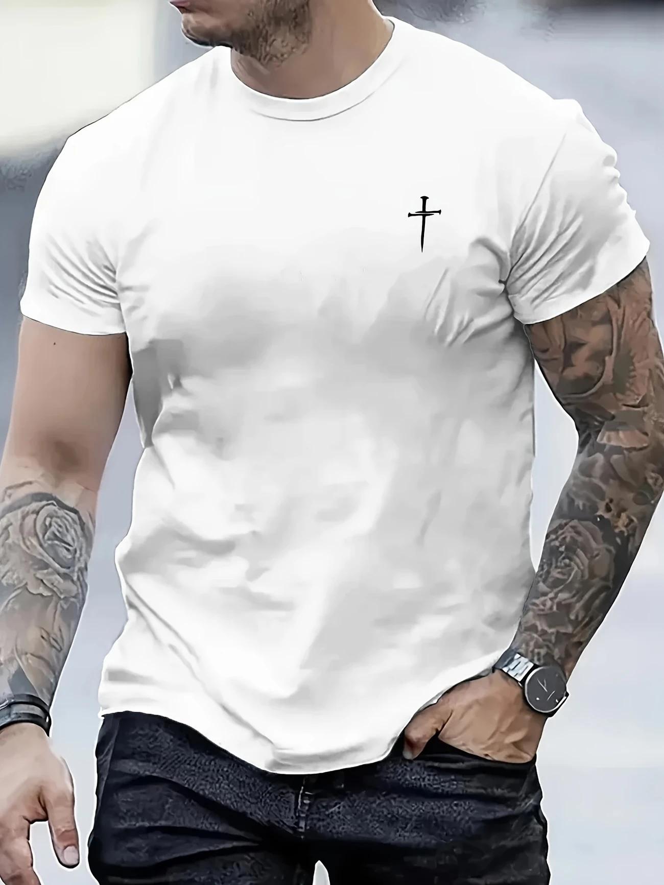 

Mens casual round neck Tshirt with cross design summer top daily Tshirt Minimalist style Tshirt comfortable fit M