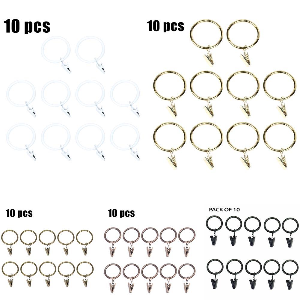 Sturdy Metal Curtain Rings with Clips 10 Pack Hooks for Voile Net 50mm Diameter