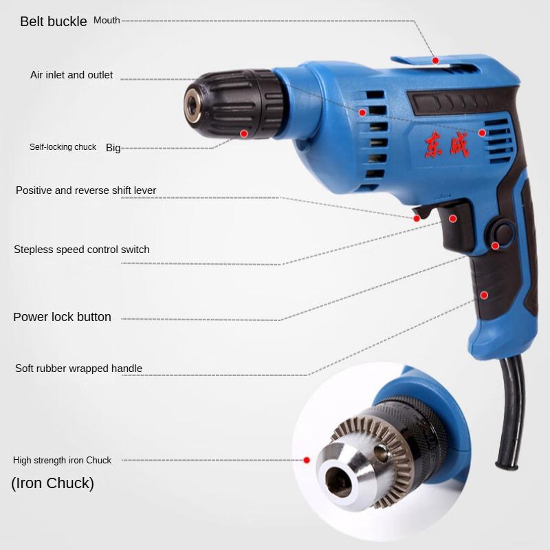 Dongcheng Hand Drill J1Z-FF10-10 Flashlight Rotary Drill Multi-function Household 460w High-power Pistol Drilling Screw