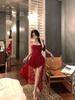 Spice girl super fairy lotus leaf edge mesh suspender dress women's summer seaside vacation atmosphere senior irregular short skirt