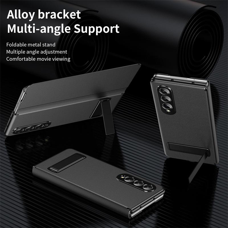 Delicate Leather Magnetic Protect Cover For Samsung Z Fold7 Fold6 Adjustable Alloy Stand Holder Case for Galaxy Z Fold 7 6 5 4