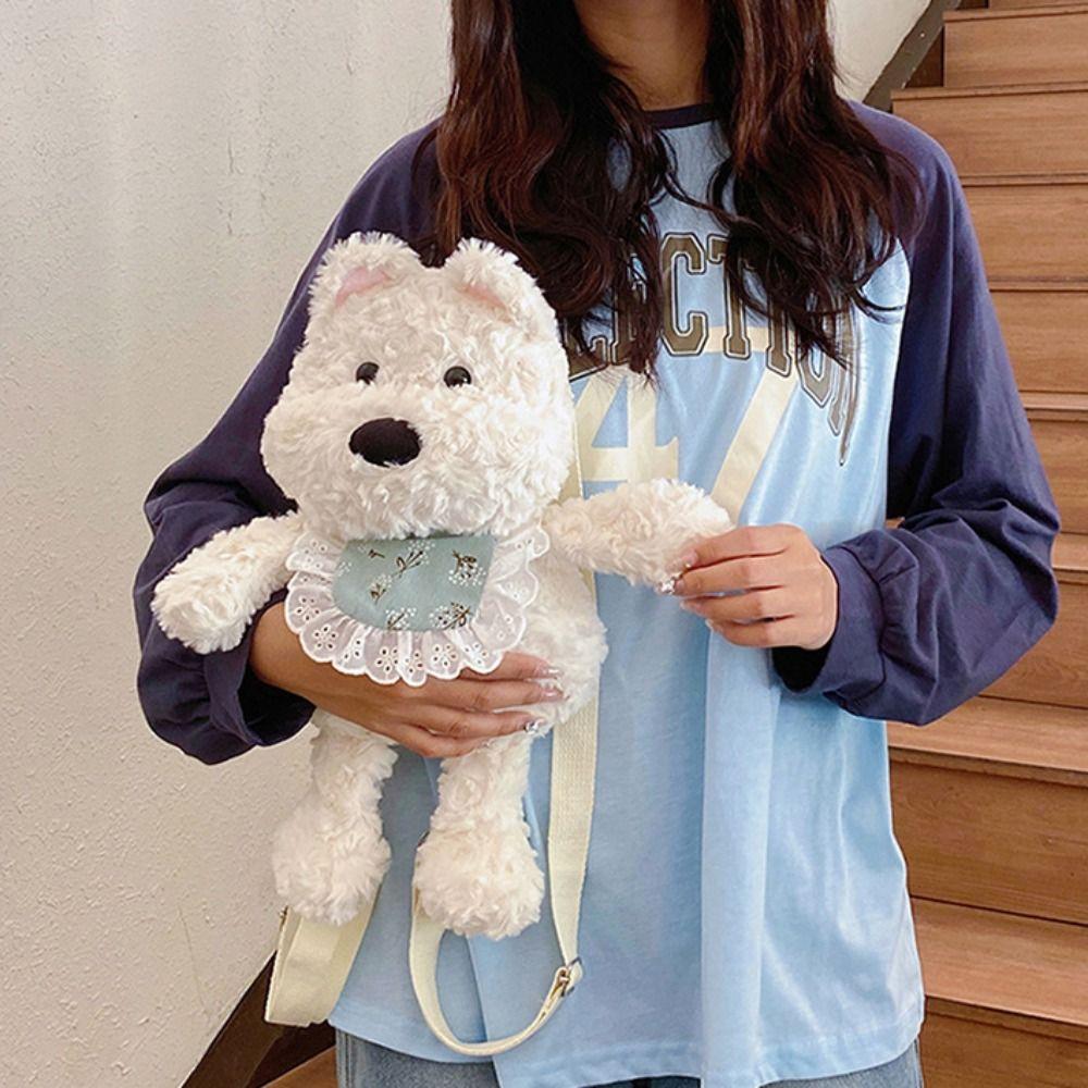 PP Cotton Plushie Doll Fur Bag Shoulder Bag Stuffed Running Dog Knapsack  Birthday Gift