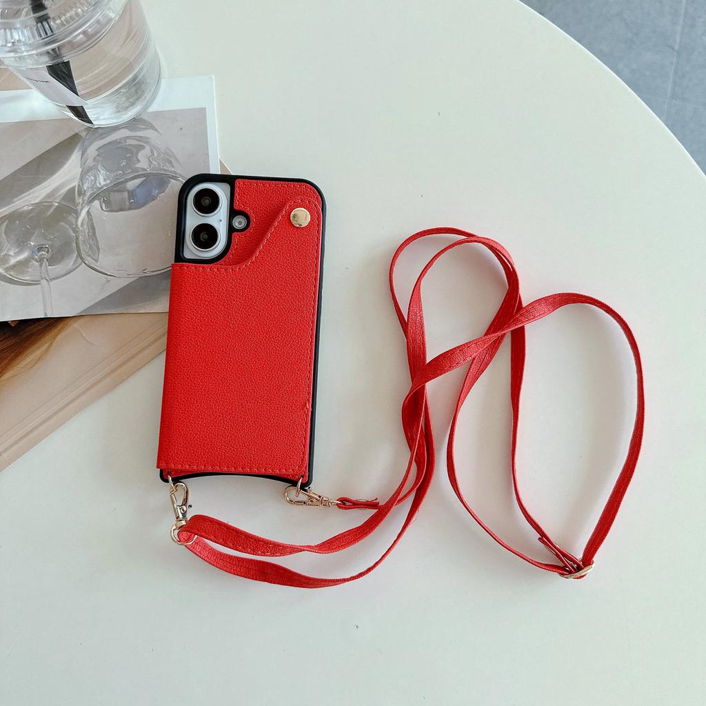 Mirror Crossbody Rope Phone Case for IPhone 16 15 Plus 14 13 12 11 Pro Max X XR 7 8 Wallet with Card Holder Leather Flip Cover