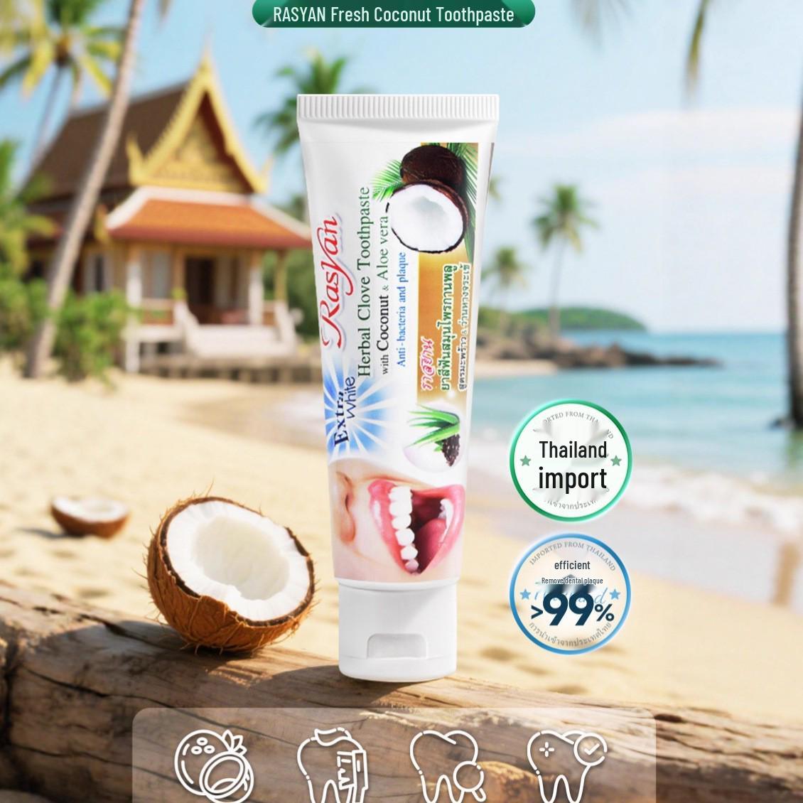 

RASYAN Coconut Oil Toothpaste: Brightens Teeth, Removes Stains, Freshens Breath. 30g Coconut Oil Toothpaste