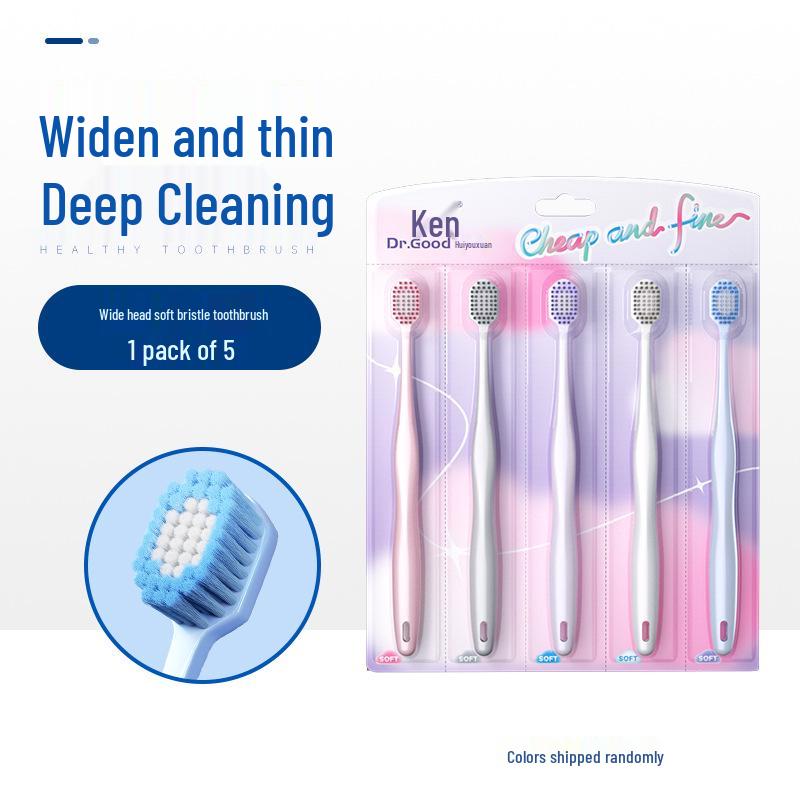 Pakiet Rodzinny Kent: 5 Miękkich Szczoteczek do Zębów dla Dzieci z Szerokimi Główkami dla Dorosłych - Odpowiednie dla Mężczyzn, Kobiet i Par