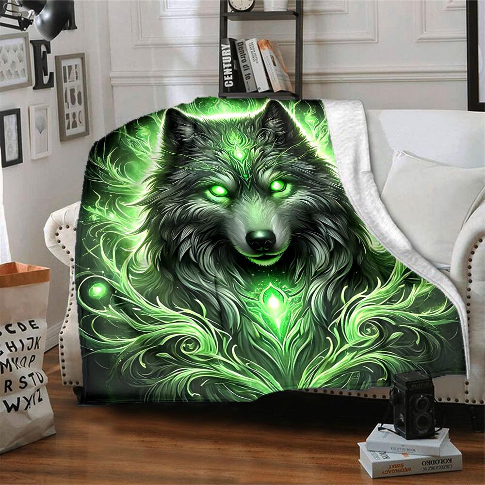1pc Wolf Spirit Soft & Warm Polyester Knit Blanket, Digital Printed, All-Season Throw for Napping, Traveling, Sofa yy250906022