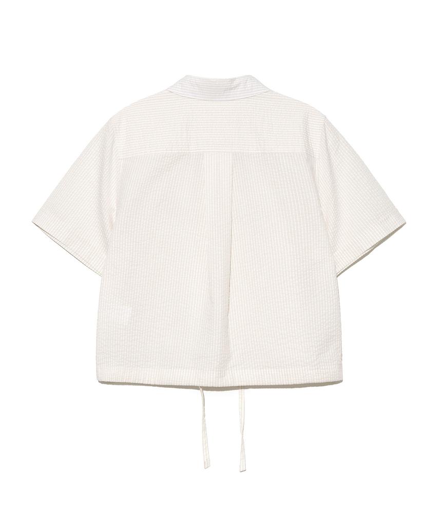 LEE Women Seersucker String Short Sleeve Shirt Beige
