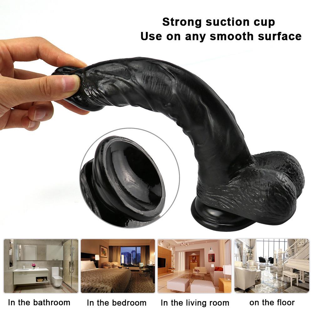 Black Huge Realistic Dildo Skin Feeling Phallus Soft Big Vibrator Penis with Suction Cup Sex Toy for Woman Strapon Female