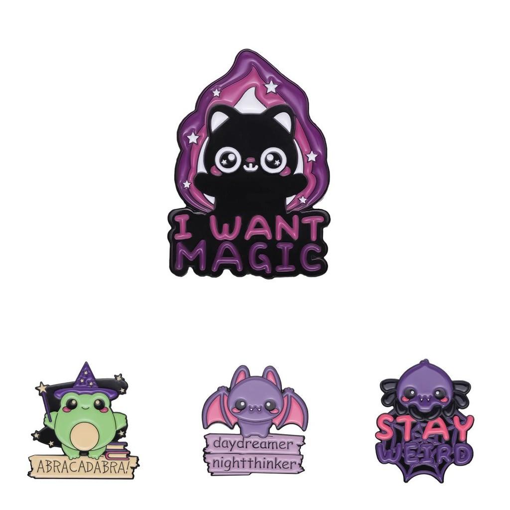 Animal Letter Whimsical Metal Badge Brooch Featuring Quirky Frog And Bat Style