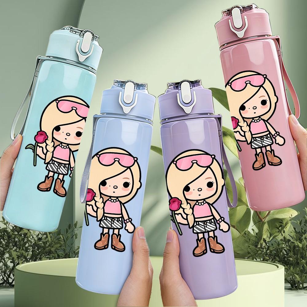 1PC Blonde Doll Girl Cute Cartoon Print 750ml Color Plastic Sports Water Bottle Leakproof Flip Straw Lid Suitable for Sports Office Home Use