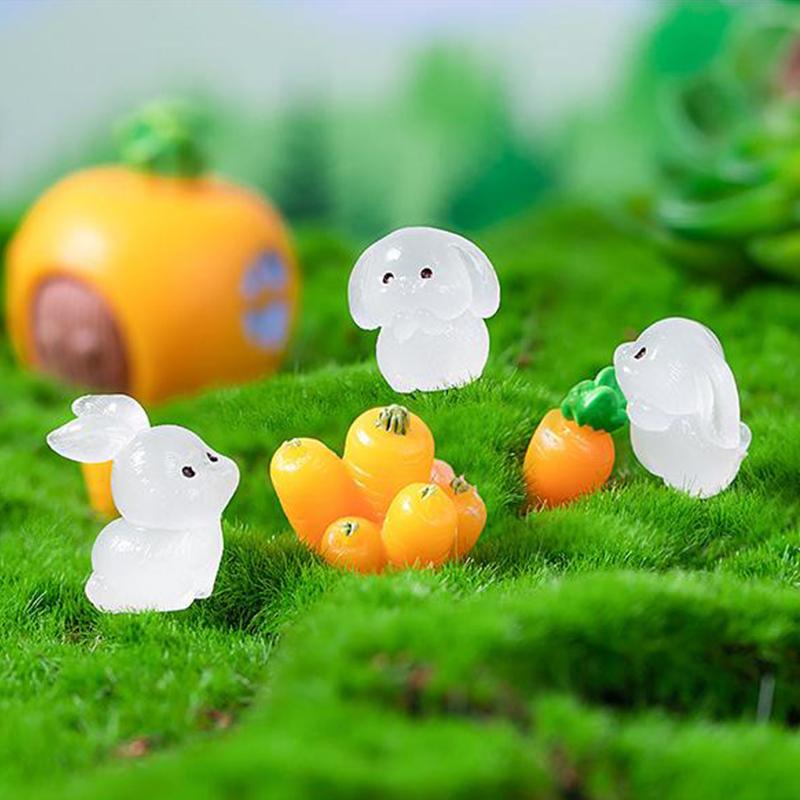 8Pcs Luminous Rabbit Miniature Figurines Fairy Garden Decoration 8 Postures Cute Bunny Home Decor Glow At Night Desk Ornaments