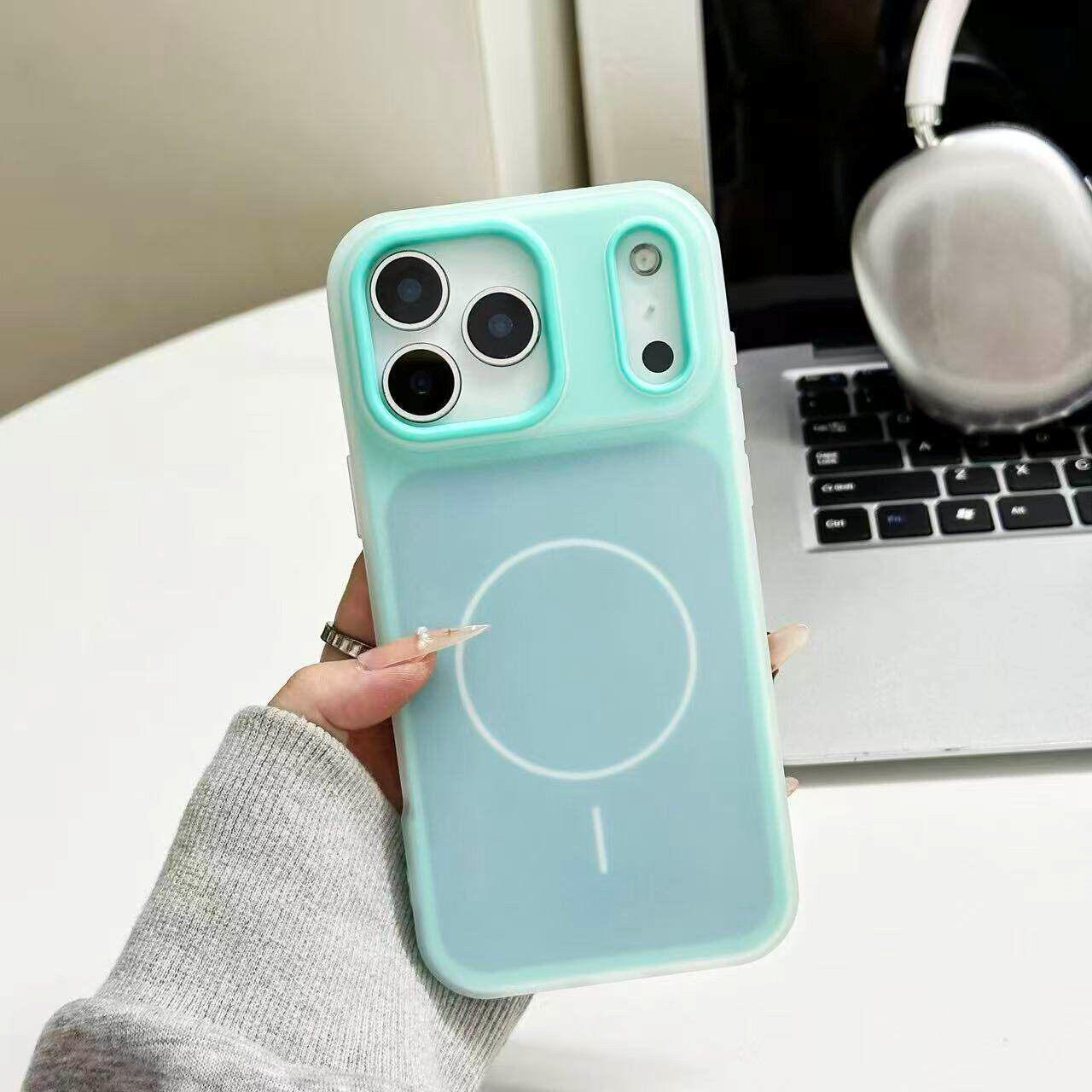 

Dual-Color Magnetic Macaron Frosted Hard Case for iPhone 15/16/17 PRO MAX 17 ціан