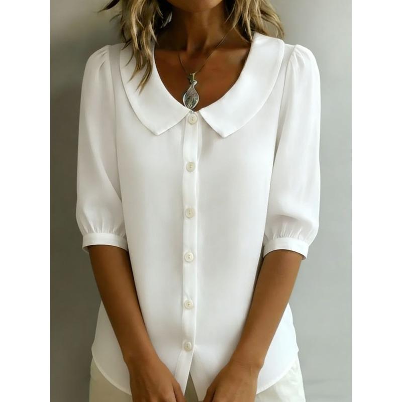 PEYWOW Women's Fashion 1/2 Sleeves POLO Neck Casual Blouses & Shirts