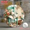 Rustic Apple Basket Metal Sign, Artificial Apples with Checkered Linen, Farmhouse Wall Art Kitchen Decor, Tabletop Centerpiece
