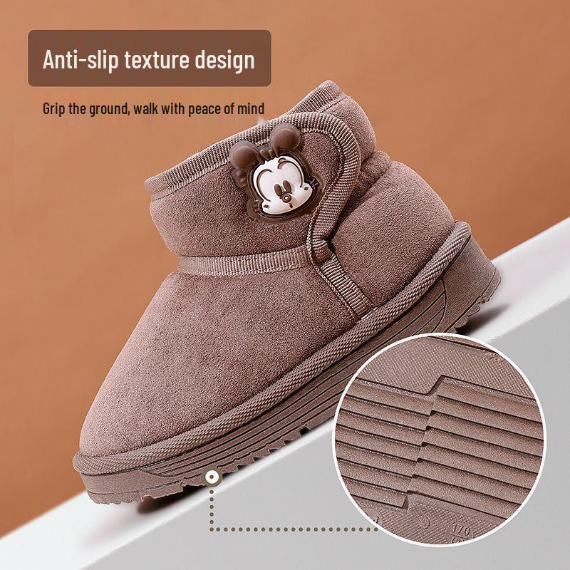 Bobodou Kids' Winter Cotton Boots - Thick, Velvet-Lined, Non-Slip Cartoon Design for Boys and Girls.