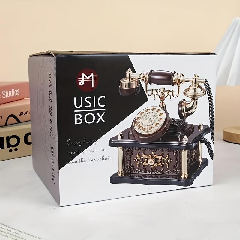 Vintage Rotary Telephone Music Box with 8 Melodies Non-Electric Wind-Up Mechanism Home Office Retro Decor Birthday Gift for Him
