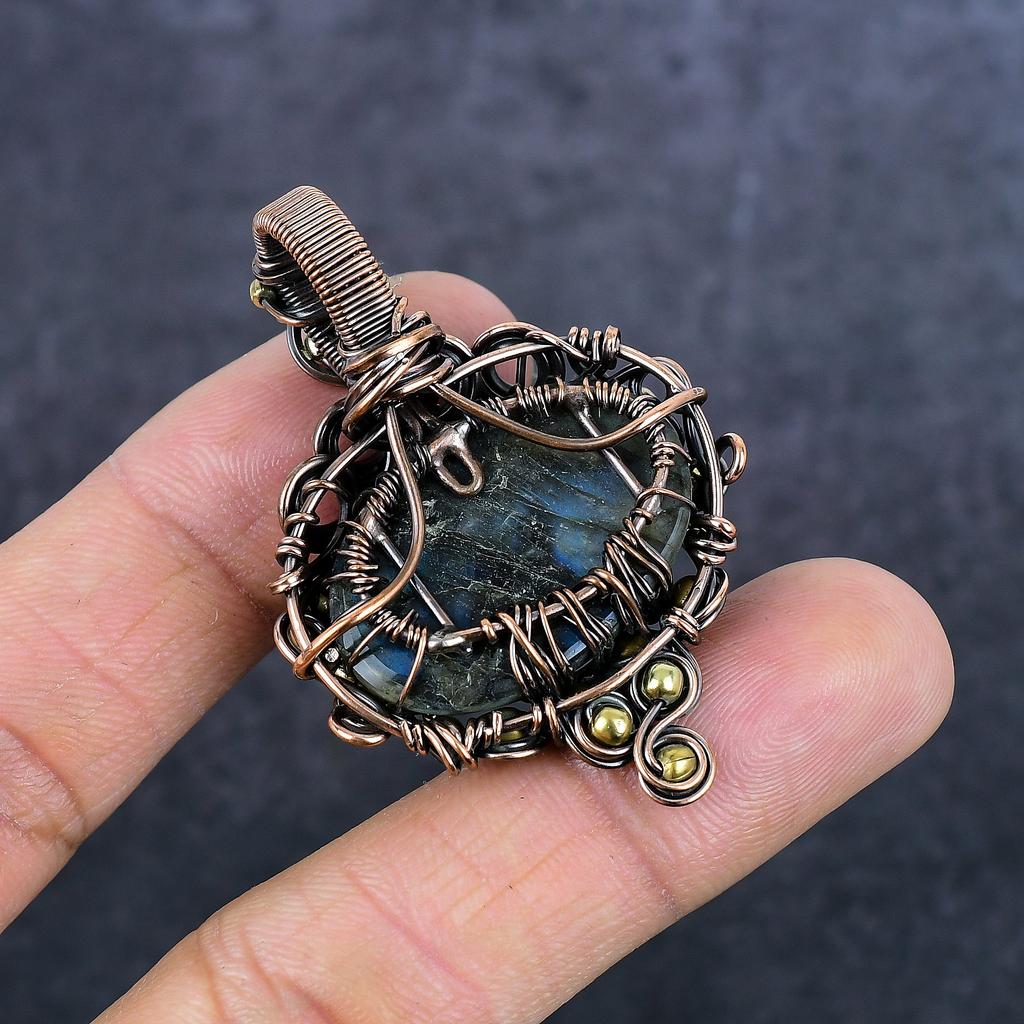 Natural Labradorite Gemstone Copper Wire Wrap Jewelry Pendant 2.05" Y0A58