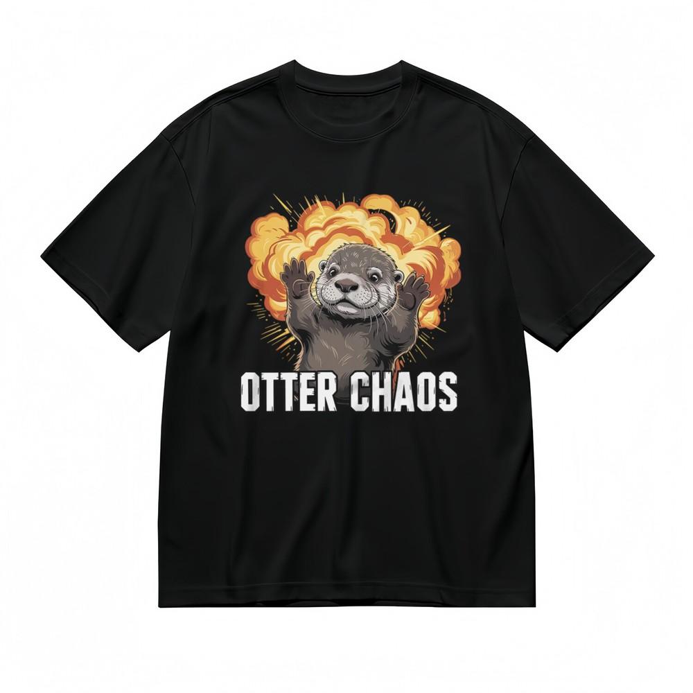 

Women s Trend Comfy Classic T-Shirt Playful Otter with Explosion Design Tee L