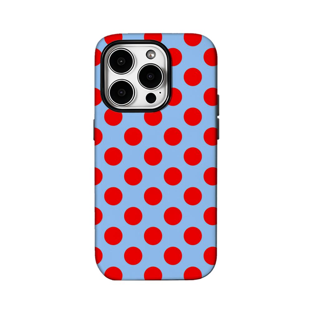 Custodia Blu con Punti Rossi per Telefono per iPhone 16 15 14 13 12 11 X XS XR XSMAX 7 8 Pro Max Plus Copertura Posteriore a Doppio Strato