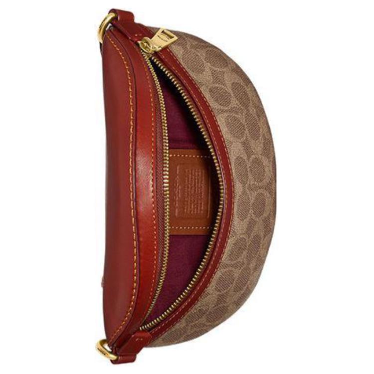 Coach Classic Monogram Zipper Closure Coated Canvas And Calfskin Crossbody Waist Bag Small Women Bags Brown CI184-B4NQ4