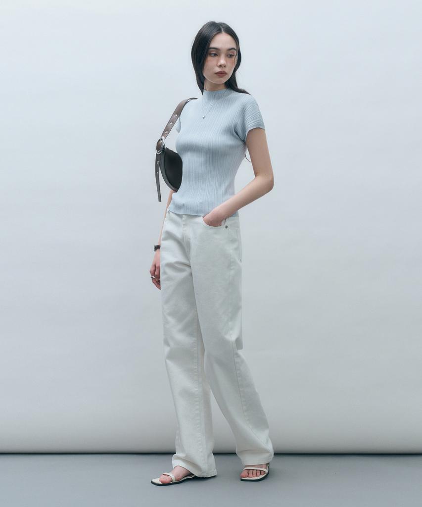MONGDOL Wholegarment Half-Neck Pleated Knit Top Sky Blue Mdkt107Skyblue