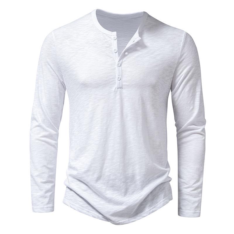 Men's Bamboo Cotton Henley Long-Sleeve T-Shirt - Spring Fashion Casual Top