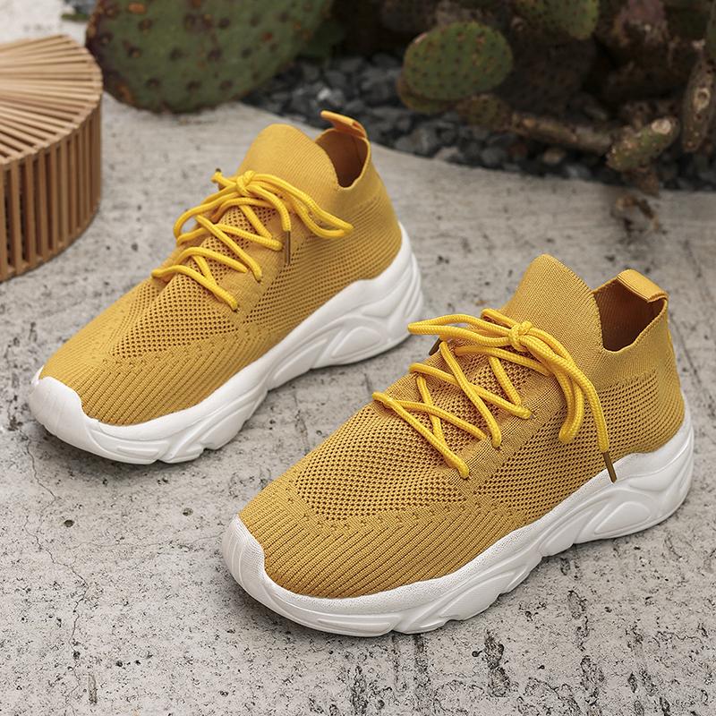 Fashion Breathable Mesh Yellow Sneakers Women 2025 Plus Size Soft Thick Sole Casual Shoes Woman Slip On Non Slip Sports Shoes Female