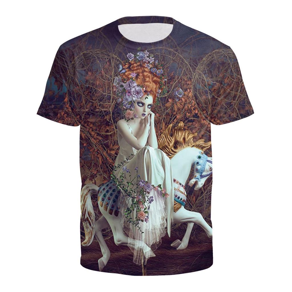 Summer Round Neck 3D Animal and Fantasy Print Top Fashionable Casual Short Sleeved Men's T-shirts