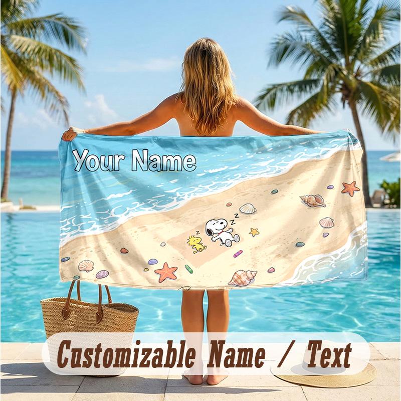 Custom Text Beach Towel, Soft Absorbent Swimming Multi-use TowelSnoopy Peanuts